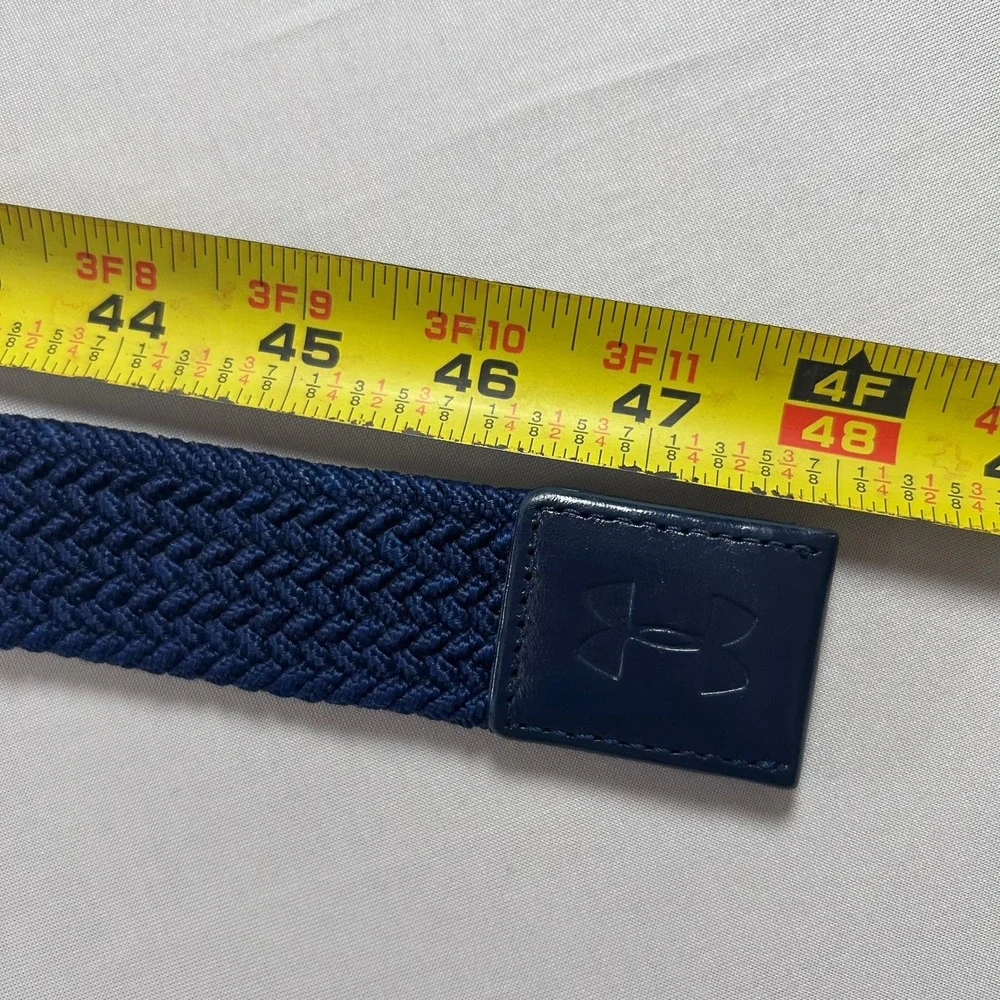 Under Armour Braided Webbed Belt Men Navy Blue Elastic Stretch Leather Golf 48in